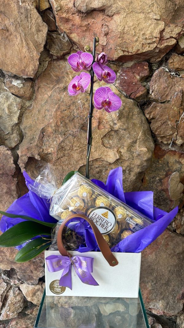 Box sacola Marfim Orquídea 1 haste e Chocolate