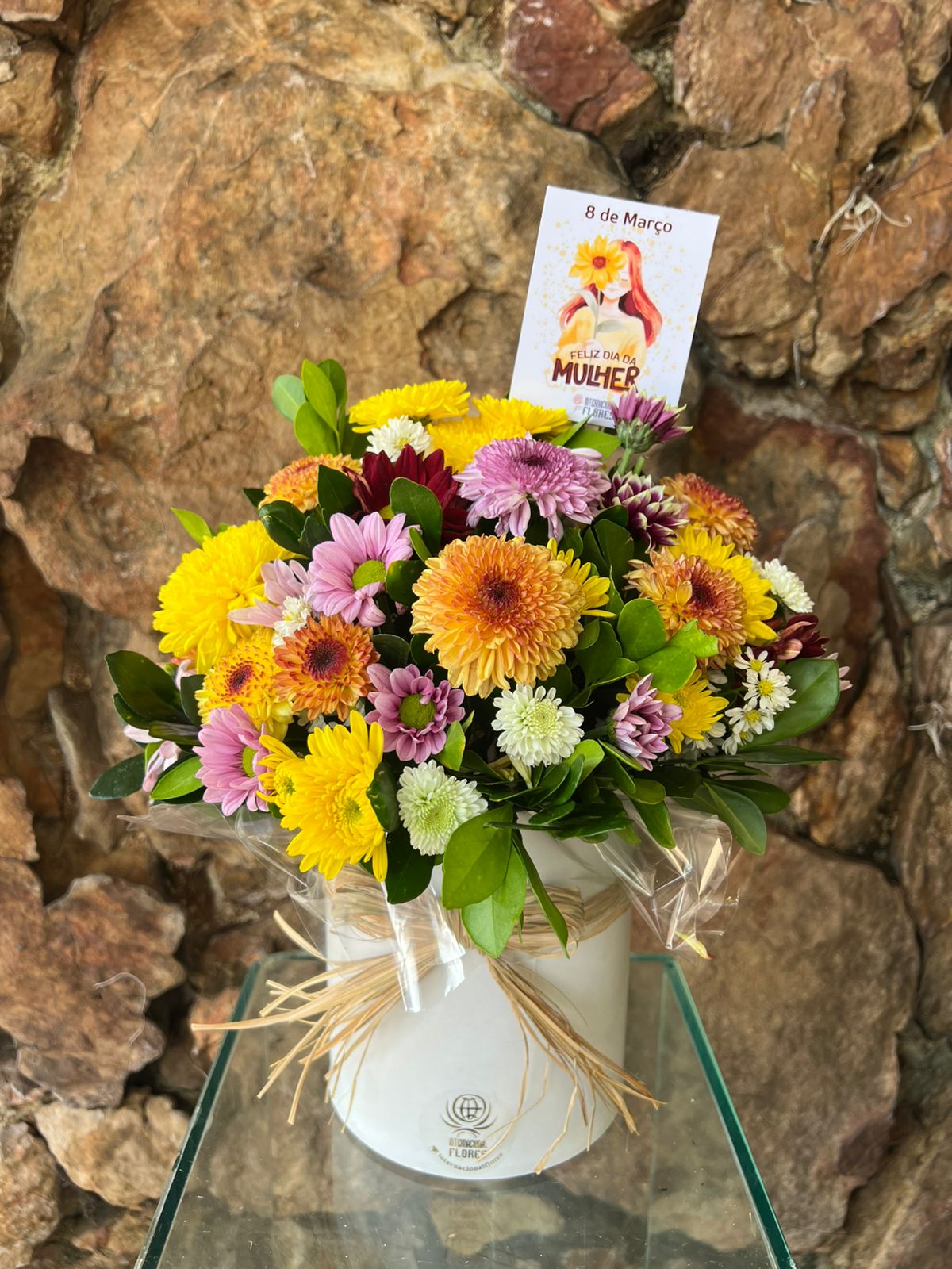 arranjo box redondo flores campestre dia da mulher