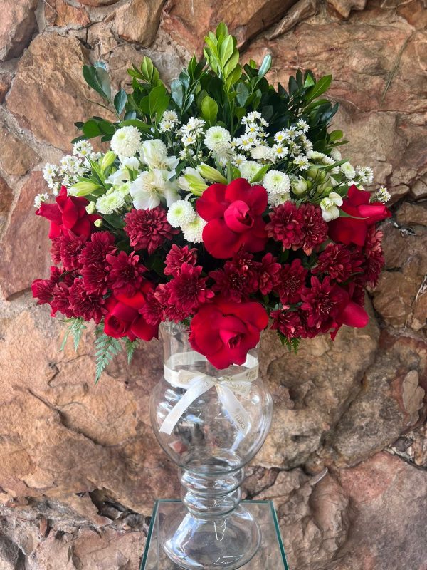 Arranjo Redondo Grande Flores Mistas no Vidro