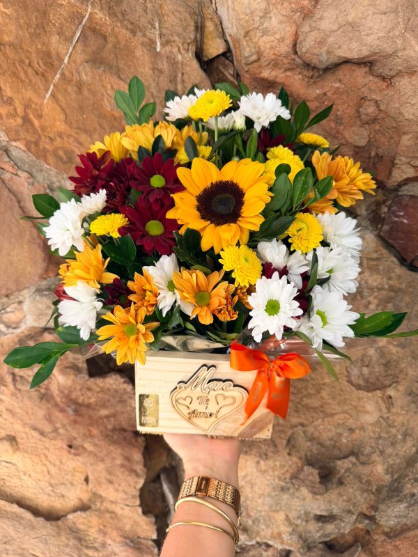 ARRANJO GIRASSOL E CAMPESTRE "MÃE TE AMO"